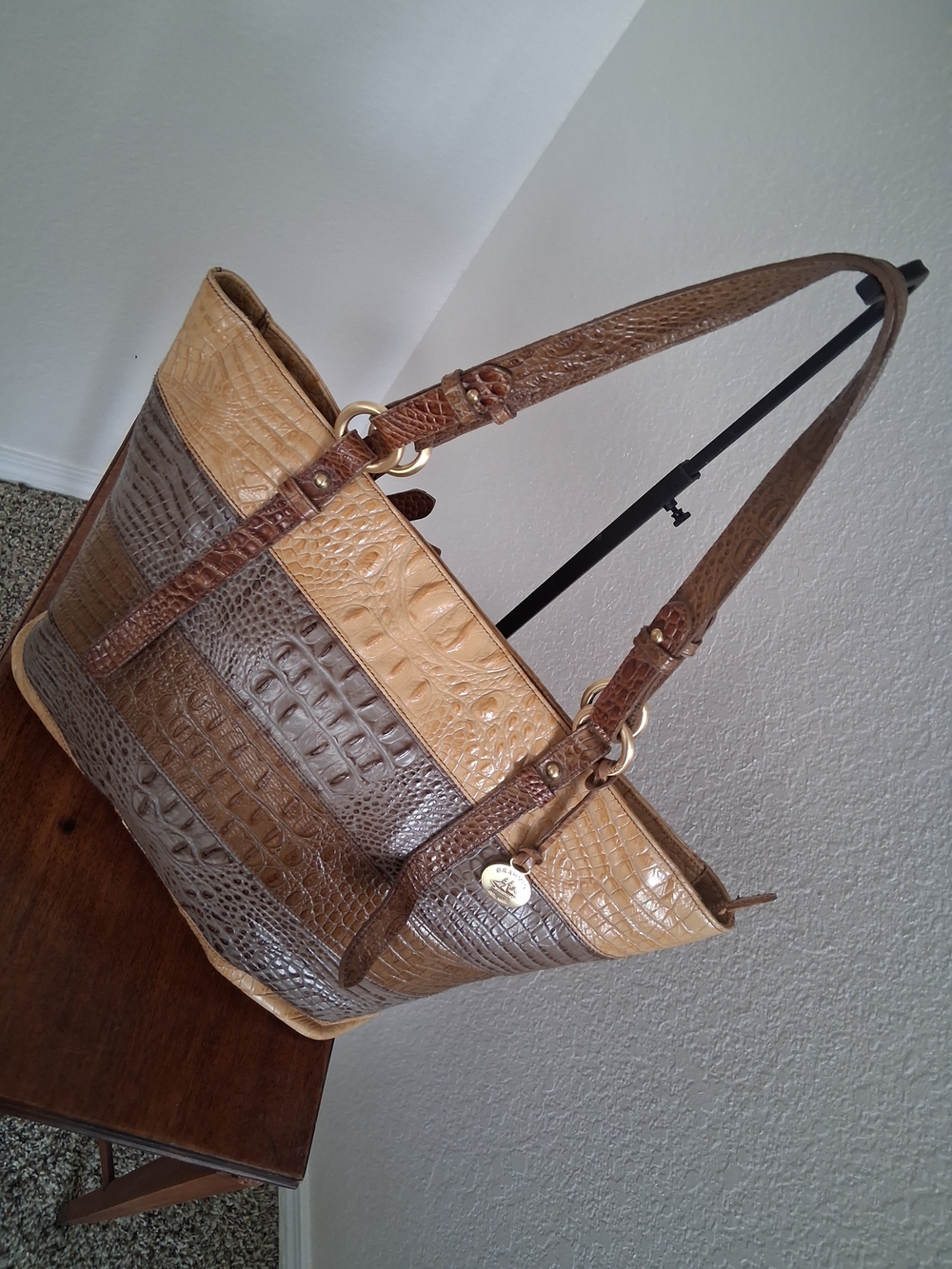 Brahmin Two-Tone Croc-Embossed Shoulder Tote - Brown & Tan